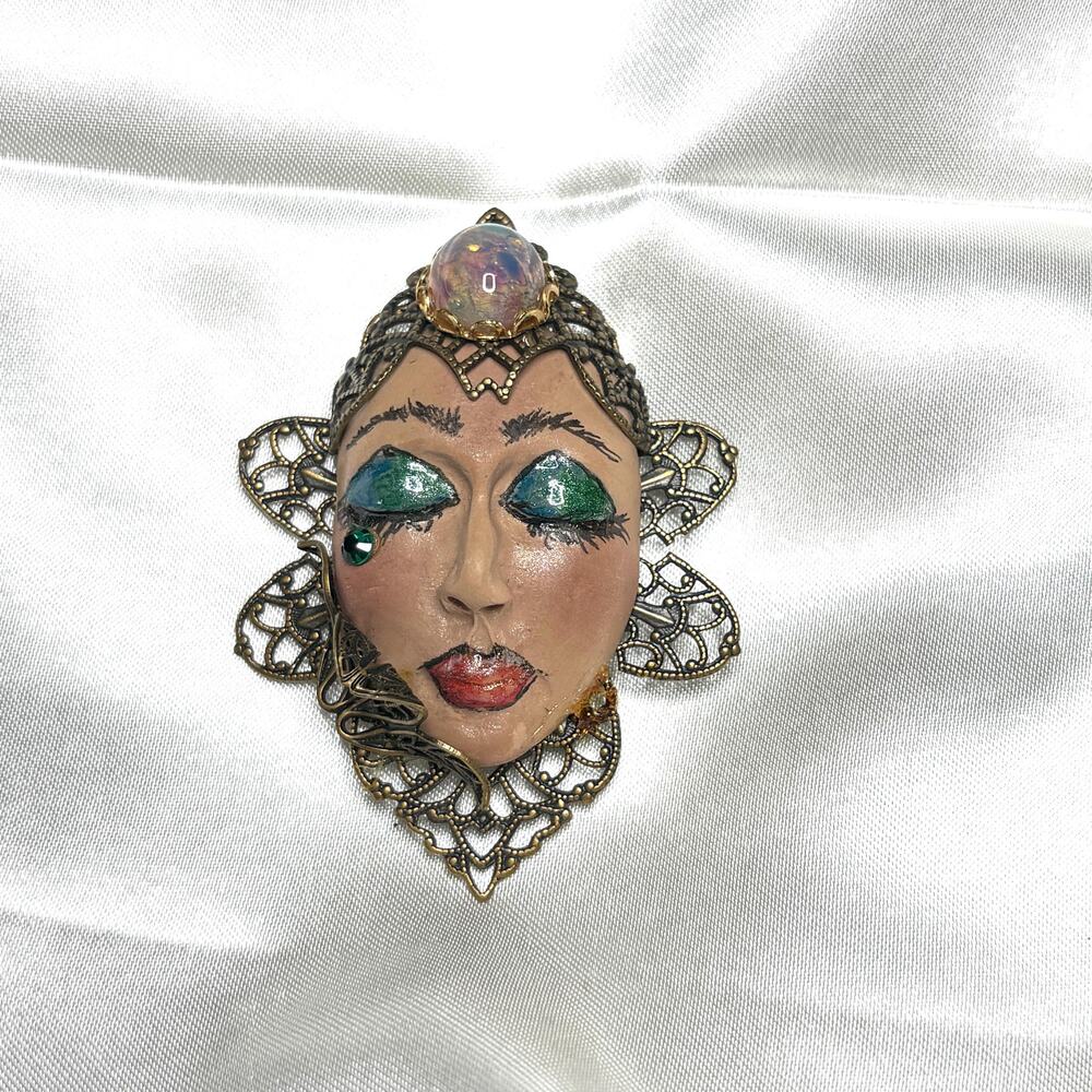 Vintage Artisan Emotional Face Brooch- Artist Handcrafted